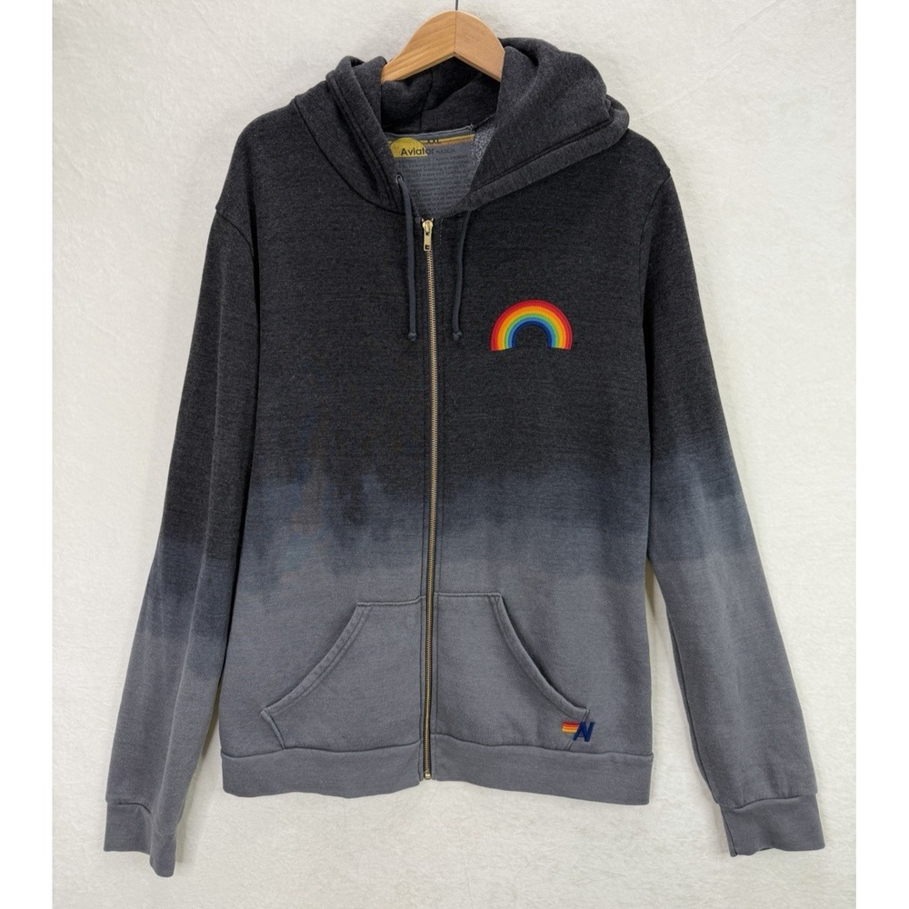 Aviator Nation Unisex Ombre Rainbow Embroidered Hoodie Size XXL